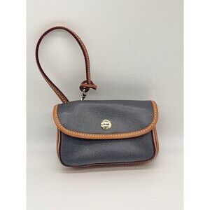 Dooney & Bourke Small Wristlet Wallet Pouch Black Tan With Leather Trim